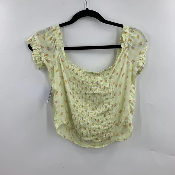 Abound Women's Floral Ruffle Cropped Green Lime Cream in Picnic Check M NWT - Picture 2 of 12